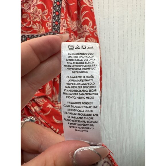 Beach Lunch Lounge Dress Sz M Orange Floral Boho Peasant Tasseled Casual 3/4Slv - Picture 8 of 14